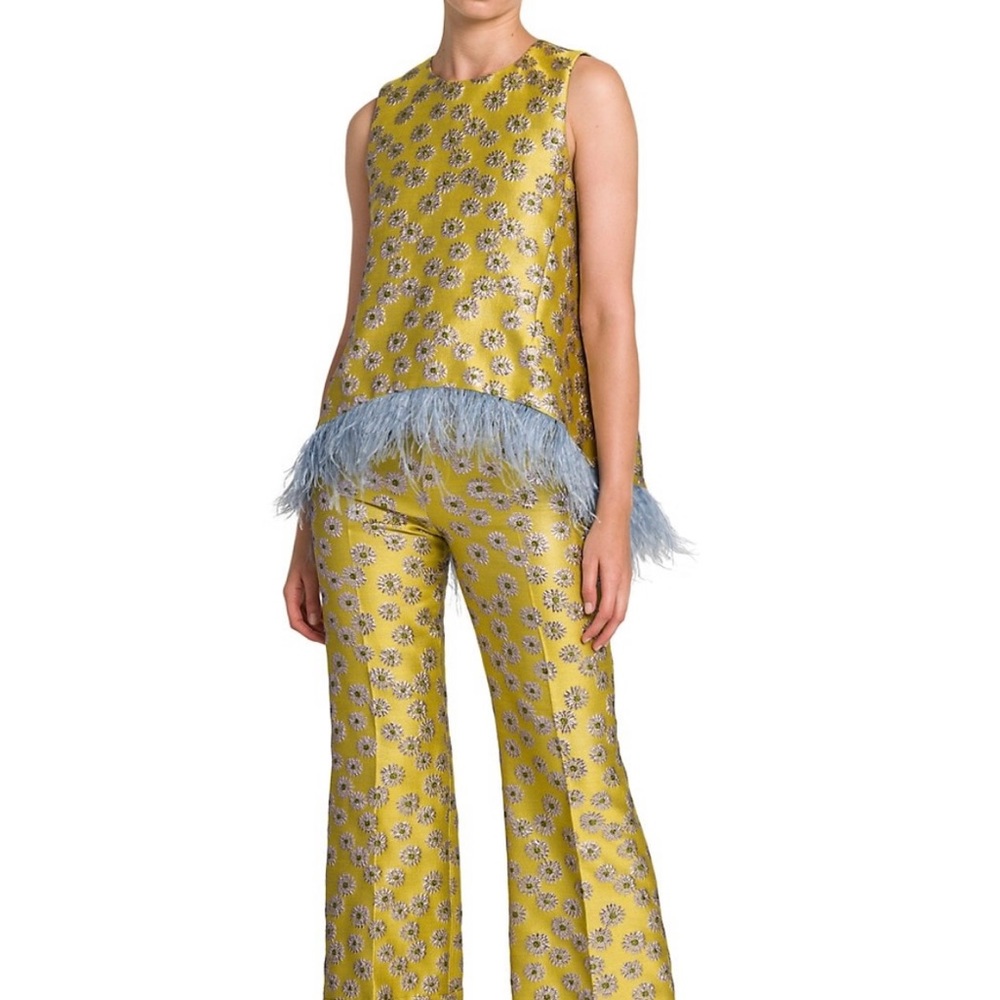 La Double J: La Scala Floral Jacquard Feather-Trim Top SZ M SOLD OUT EVERYWHERE